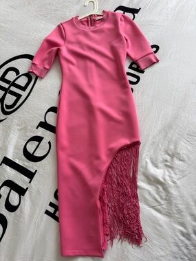 Alice + Olivia Hot Pink Fringe High-Low Midi Dress